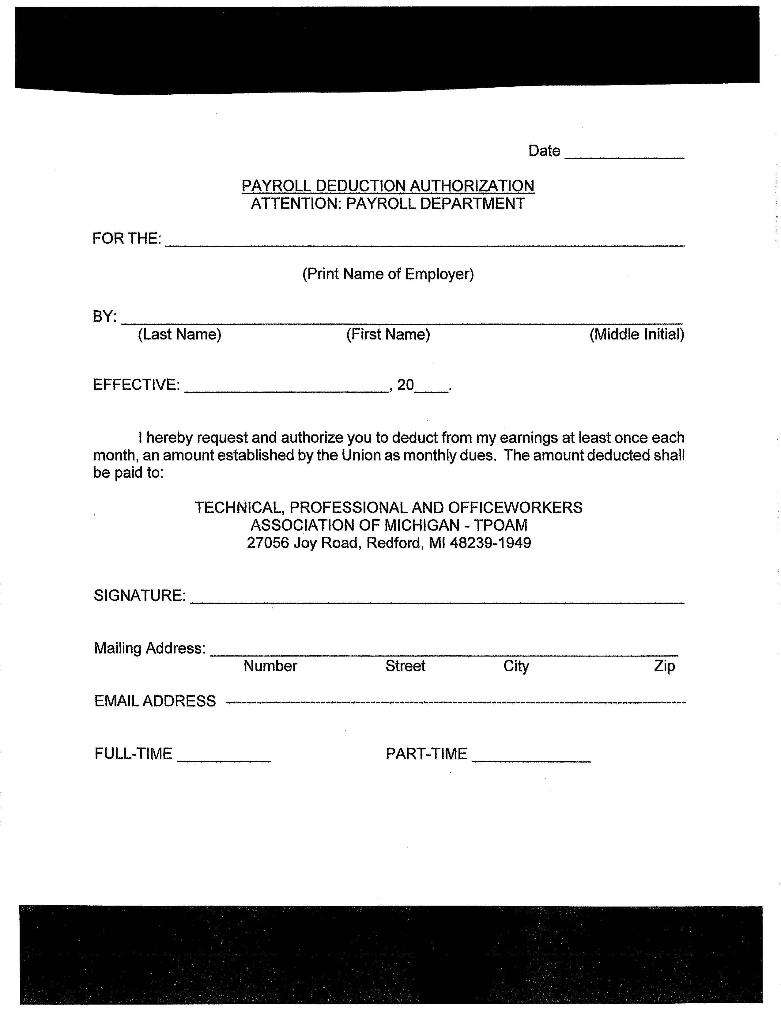 Payroll Deduction Authorization Form Tpoam